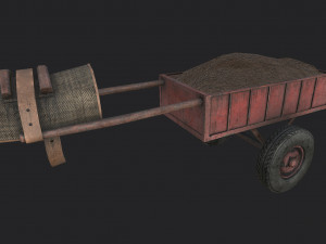 donkey with cart Modèle 3D
