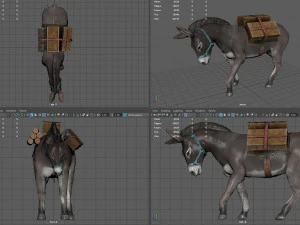 asino con carico Modello 3D