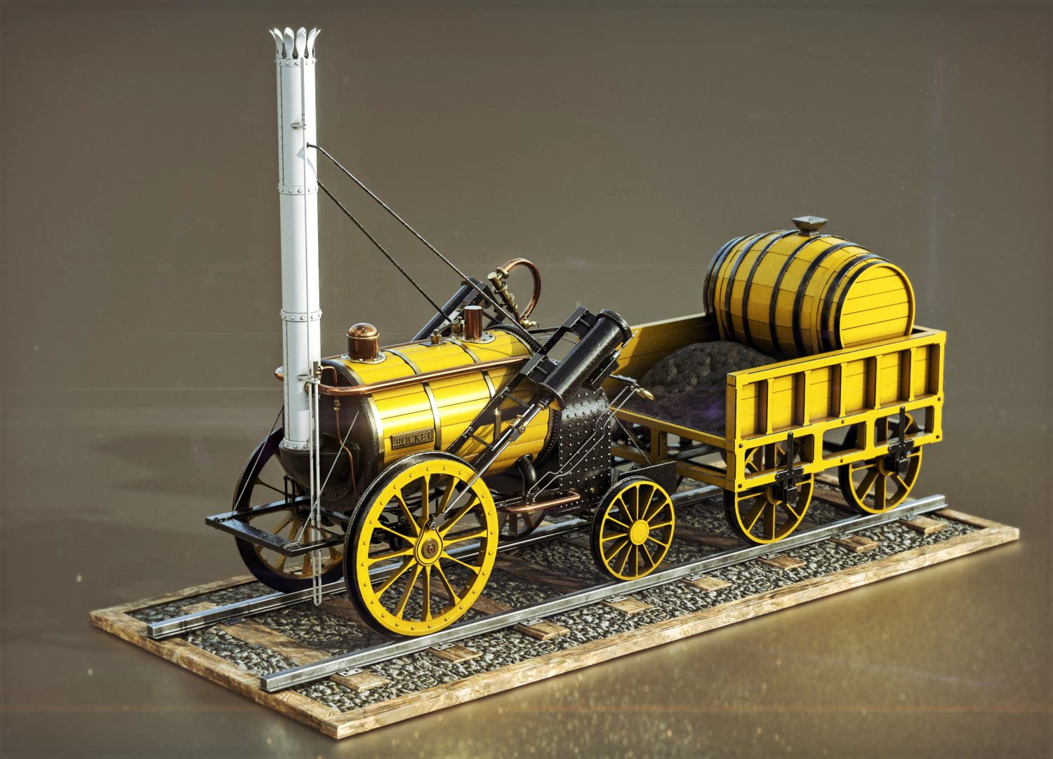rocket steam locomotive 3D Model .c4d .max .obj .3ds .fbx .stl .blend 