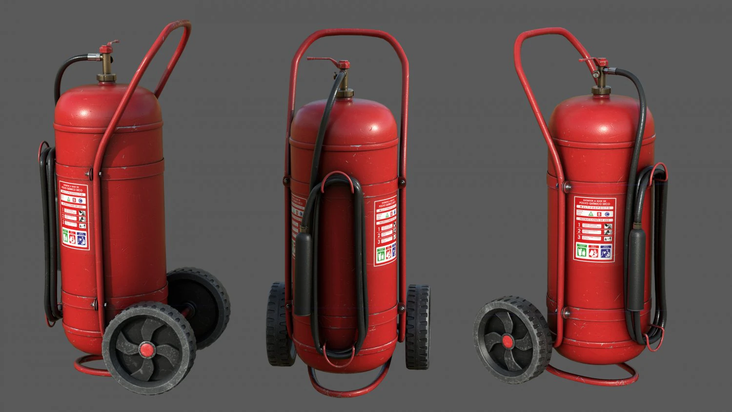 Wheeled Extinguisher 3D Model .c4d .max .obj .3ds .fbx .stl .blend 