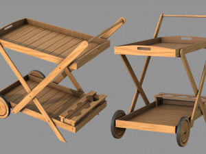 Wooden Kitchen Cart Modèle 3D