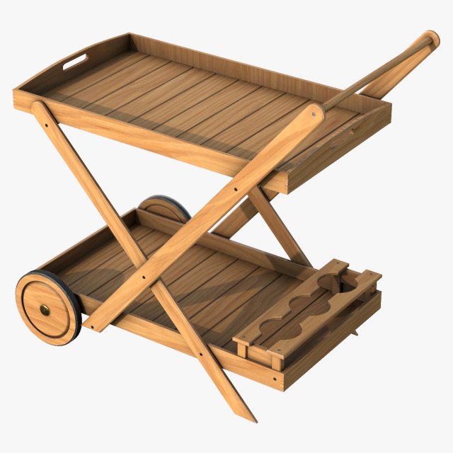 Wooden Kitchen Cart 3D Model .c4d .max .obj .3ds .fbx .lwo .lw .lws