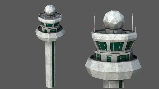 Airport Tower 3D Model .c4d .max .obj .3ds .fbx .stl .blend 