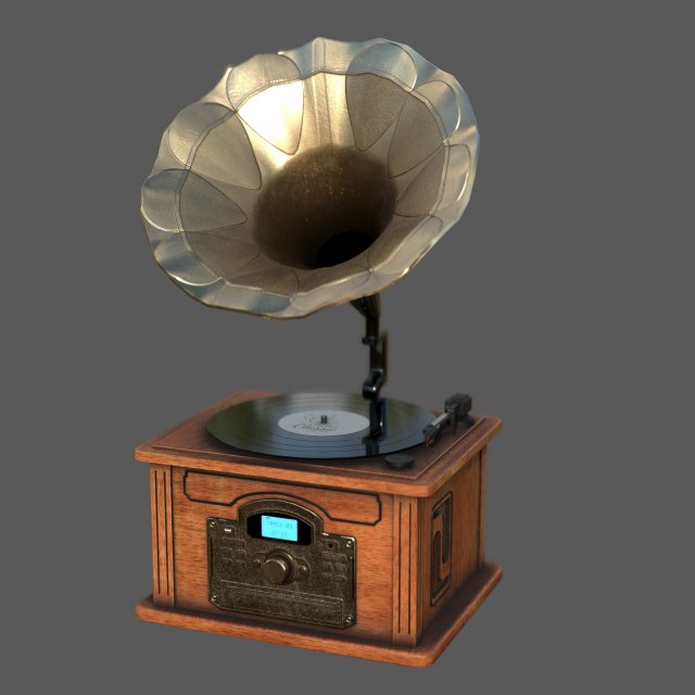 Vintage Gramophone 3D Model .c4d .max .obj .3ds .fbx .stl .blend 