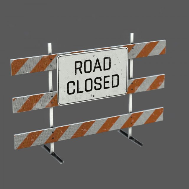 Road Closed Sign 3D Модель .c4d .max .obj .3ds .fbx .stl .blend 