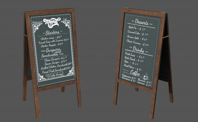 Restaurant Blackboard Modello 3D .c4d .max .obj .3ds .fbx .stl .blend 