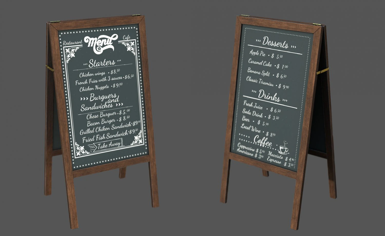Quadro negro de restaurante Modelo 3D .c4d .max .obj .3ds .fbx .stl .blend 