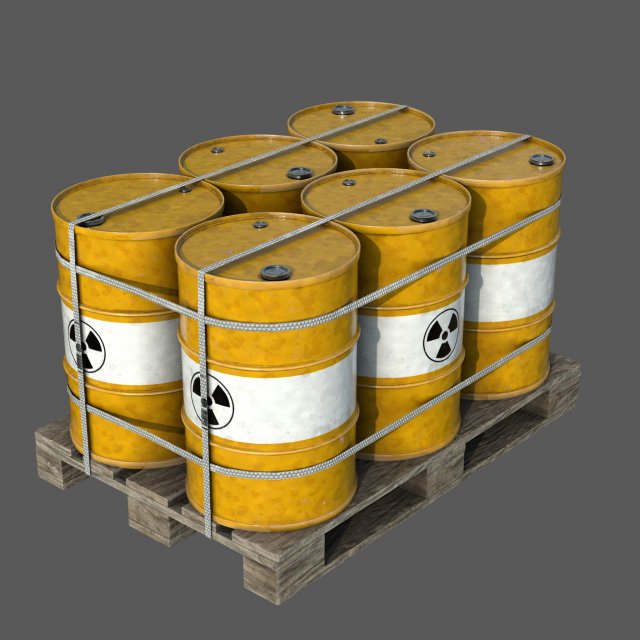 Radiactive Barrels on a Pallet 3D 模型 .c4d .max .obj .3ds .fbx .stl .blend 