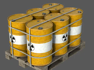 Barris radioativos em um palete Modelo 3D