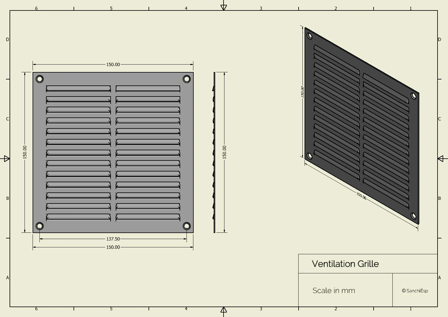 Ventilation Grille 3D Print Model .c4d .max .obj .3ds .fbx .stl .blend 