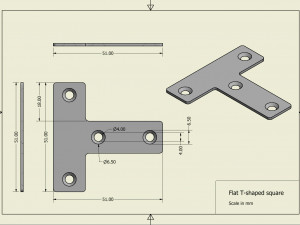 Flat T-shaped square 3D Принт Модель