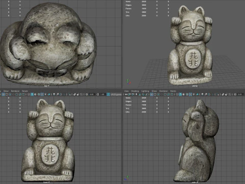 Gatto fortunato di pietra Modello 3D