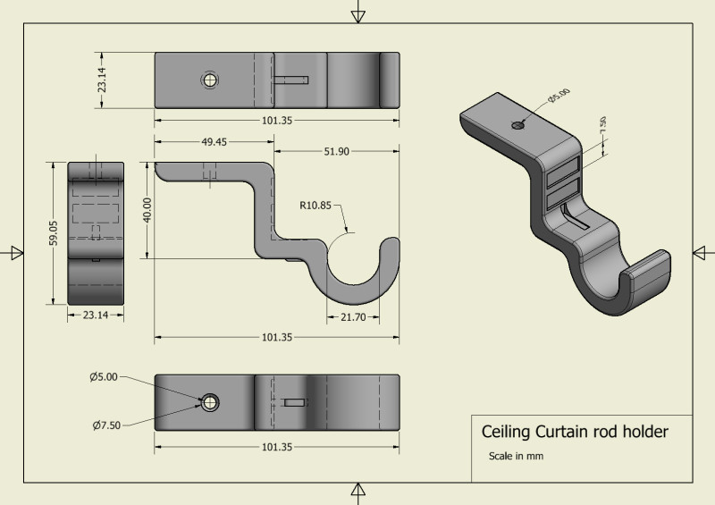 Ceiling Curtain rod holder Modèles 3D en vedette .c4d .max .obj .3ds .fbx .stl .blend 