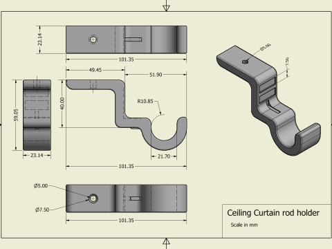 Ceiling Curtain rod holder 3D-Druckmodell