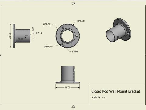 Closet Rod Wall Mount Bracket Modèles 3D en vedette