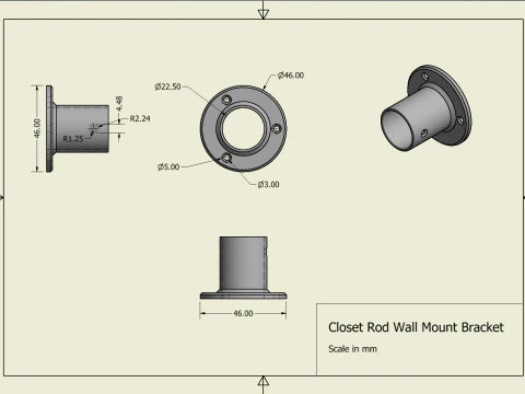 Closet Rod Wall Mount Bracket 3D Print Model