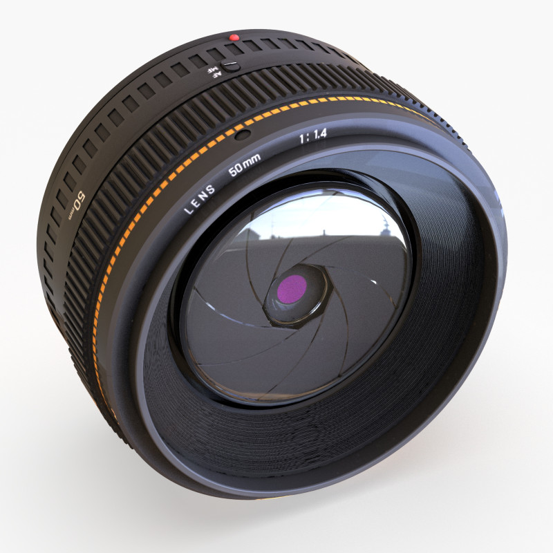 Realistic 50mm Camera Lens 3D Model .c4d .max .obj .3ds .fbx .stl .blend