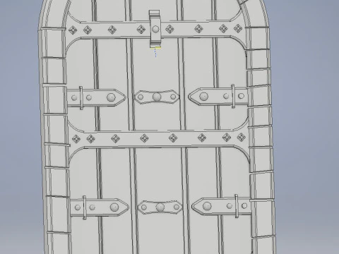 Porta medievale in legno con cerniere in metallo e serratura Modello di stampa 3D