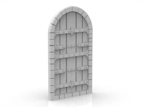 Porta medievale in legno con cerniere in metallo e serratura Modello di stampa 3D