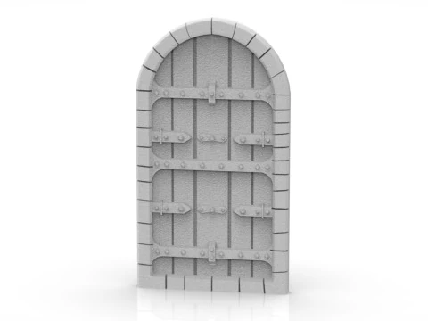 Porta medievale in legno con cerniere in metallo e serratura Modello di stampa 3D