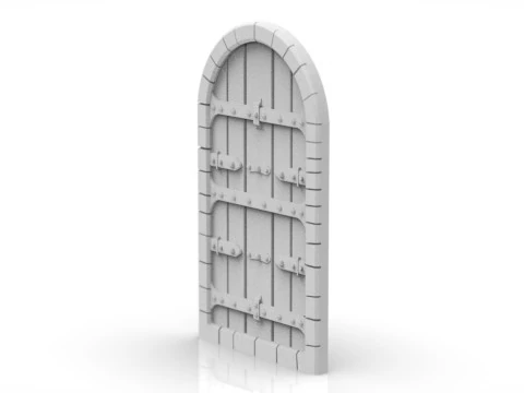Porta medievale in legno con cerniere in metallo e serratura Modello di stampa 3D