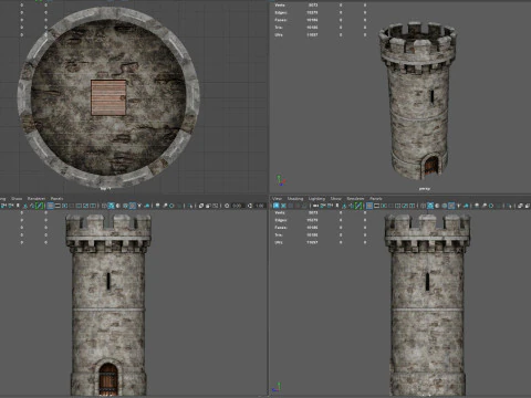 Torre medievale in pietra realistica Modello 3D