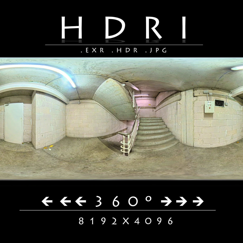 Urbaner Bunker mit Nottreppe &ndash; HDRI 8K CG Texturen .c4d .max .obj .3ds .fbx .stl .blend 