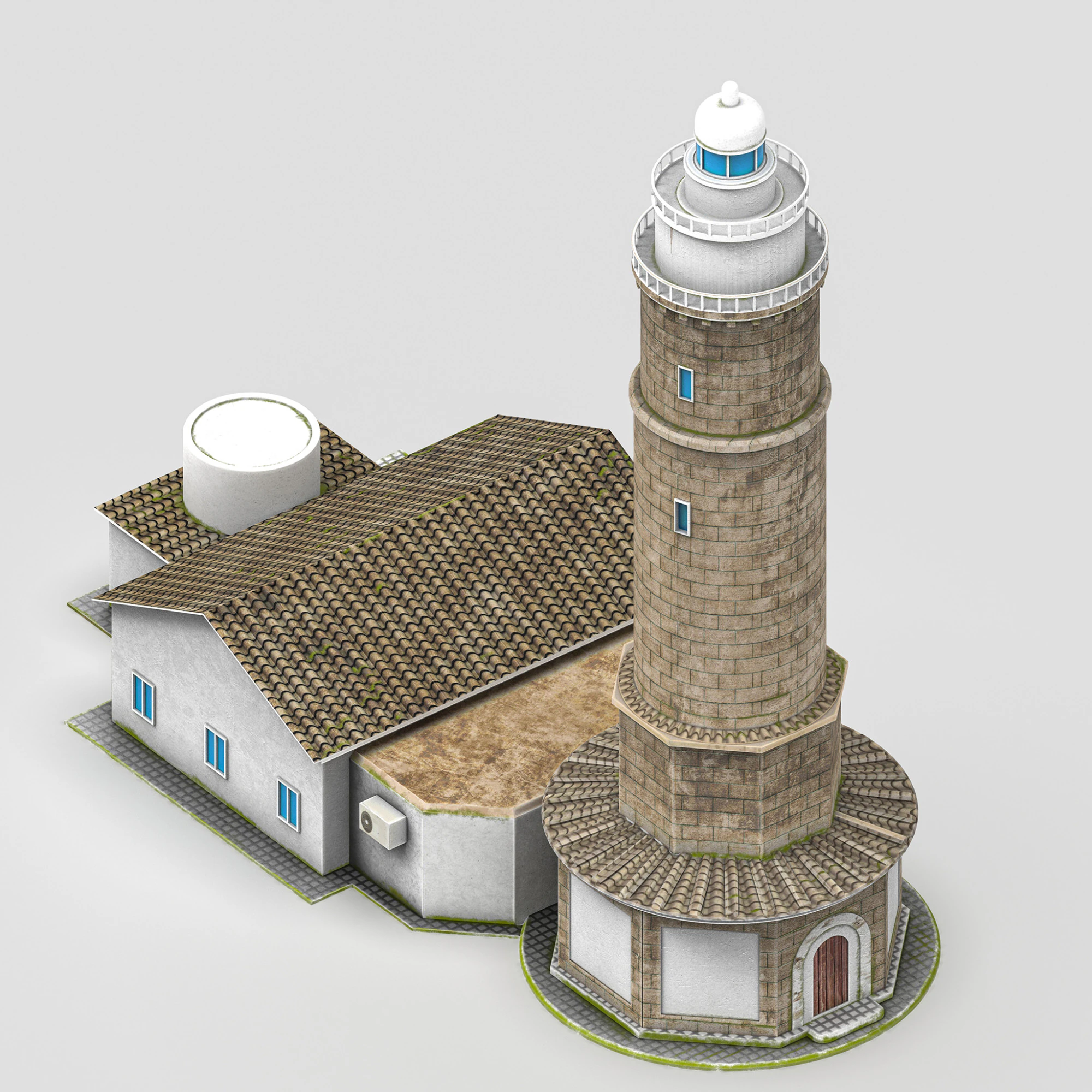Classic Lighthouse with Keepers House 3D Model .c4d .max .obj .3ds .fbx .stl .blend 