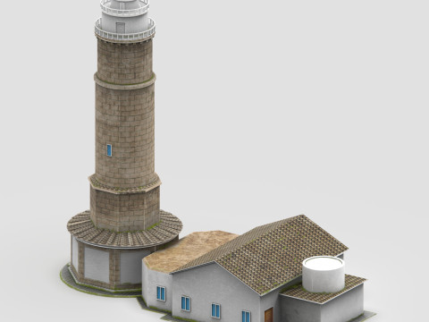 Classic Lighthouse with Keepers House 3D Model