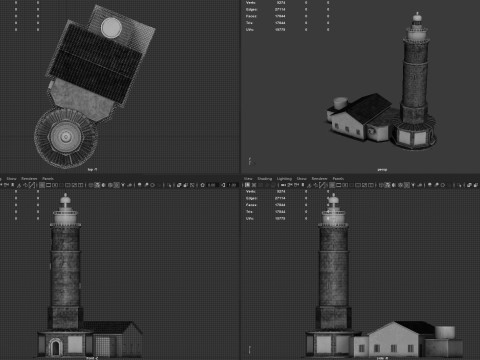 Classic Lighthouse with Keepers House 3D Model