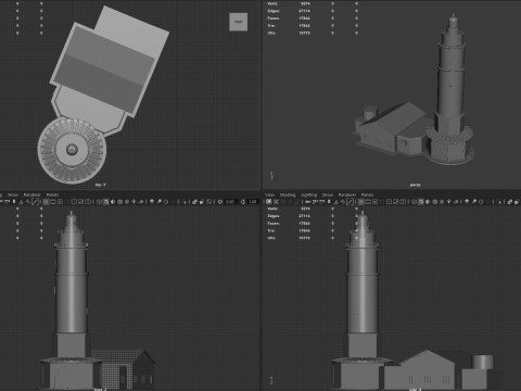 Classic Lighthouse with Keepers House 3D Model