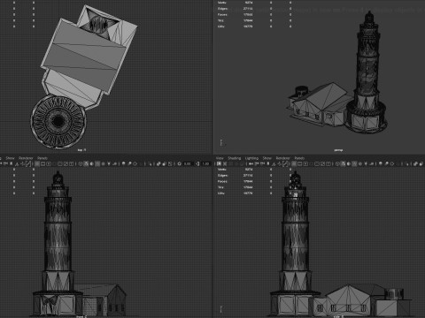 Classic Lighthouse with Keepers House 3D Model