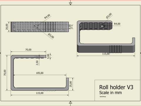 Roll Holder V3 - 3D Printable Toilet Paper Holder 3D Принт Модель