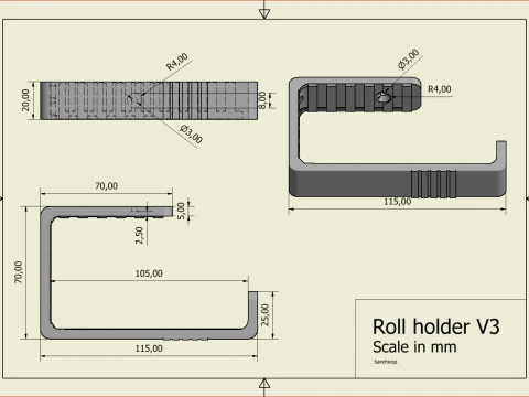 Porta Rolos V3 - Porta Papel Higi&ecirc;nico Imprim&iacute;vel em 3D Modelo de Impressão 3D