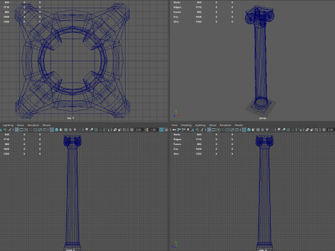 Low Poly Ionic Column 45 Angle Roman Marble Architectural 3D Model