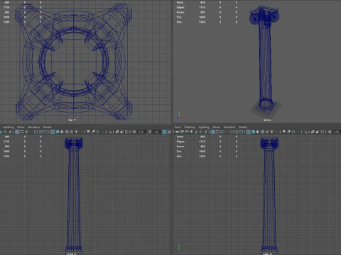 Low Poly Ionic Column 45 Angle Roman Marble Architectural 3D Model