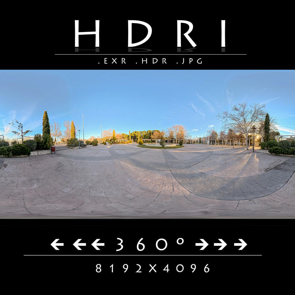 Urban Sunset Plaza HDRI 8192x4096 32-bit EXR-HDR 8-bit JPG CG Textures .c4d .max .obj .3ds .fbx .stl .blend 