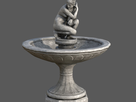 Classical Fountain with Crouching Venus Statue 3D 模型