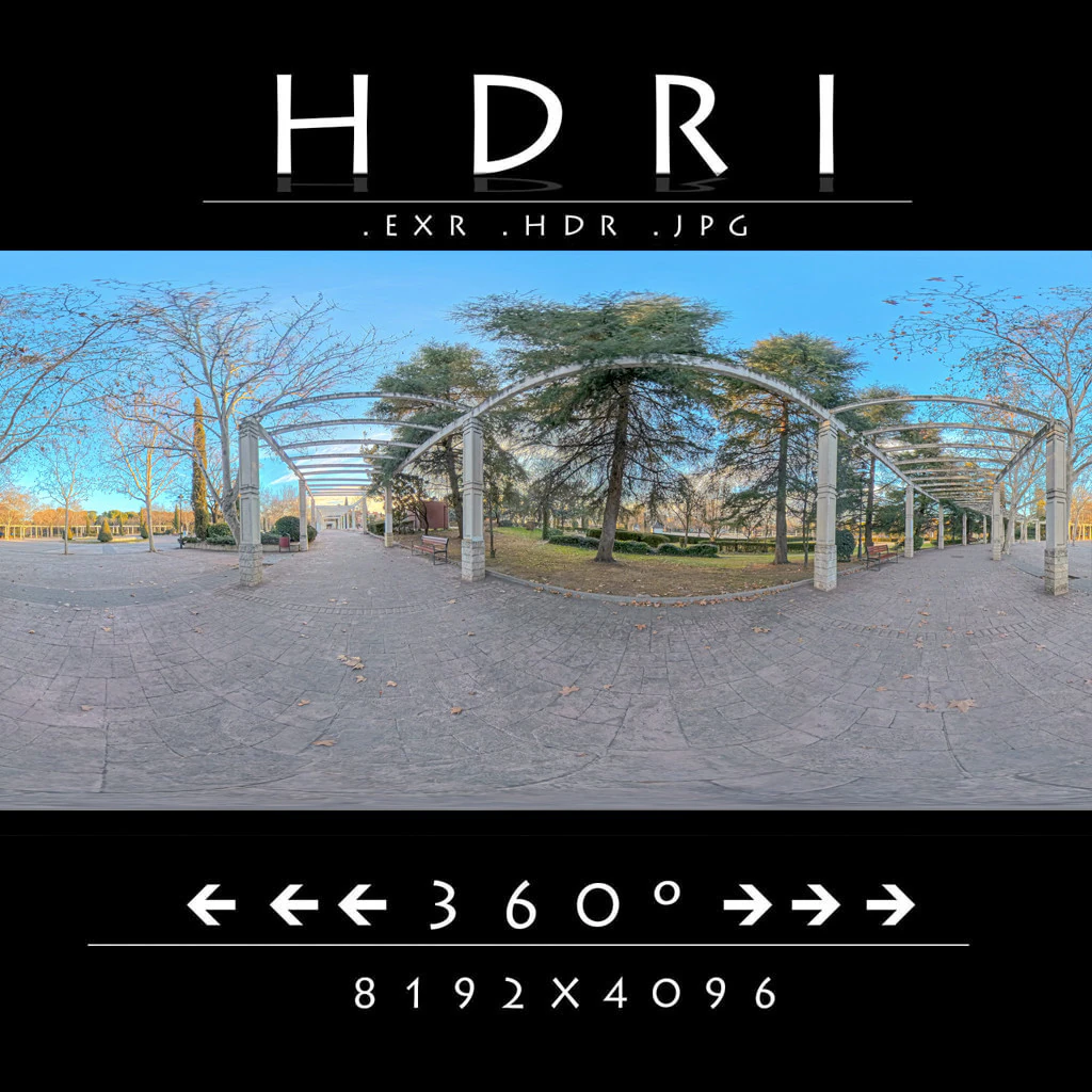 Passerella del parco invernale HDRI 360 ad alta risoluzione al tramonto 8192x4096 Luce soffusa della sera CG Textures .c4d .max .obj .3ds .fbx .stl .blend 