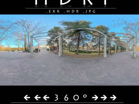 High-Resolution HDRI 360 Winter Park Walkway at Sunset 8192x4096 Soft Evening Light CG Textures