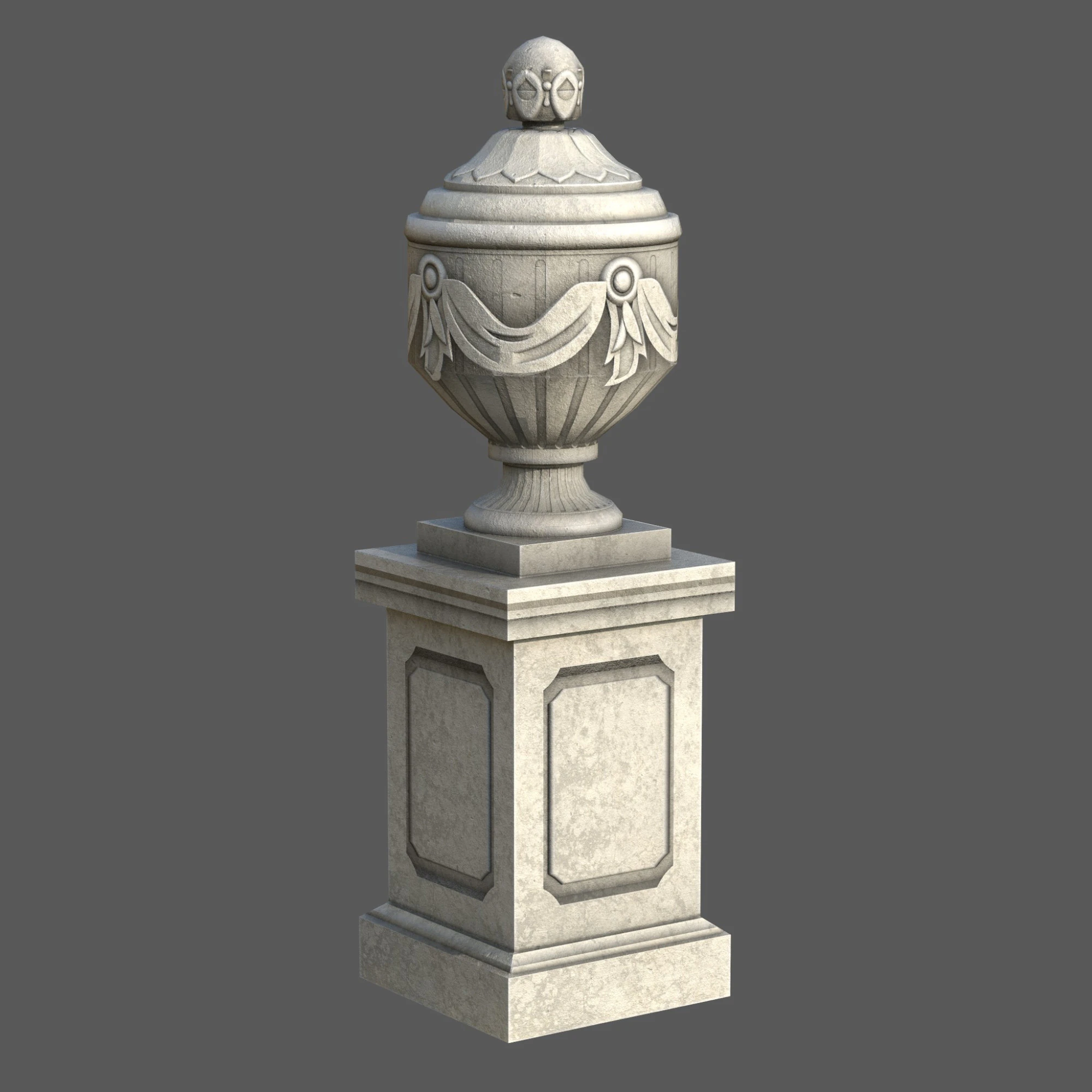 Urna Clássica Ornamentada com Pedestal Low-poly Modelo 3D .c4d .max .obj .3ds .fbx .stl .blend