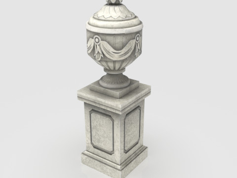 Ornate Classical Urn with Pedestal Low-poly 3D Model