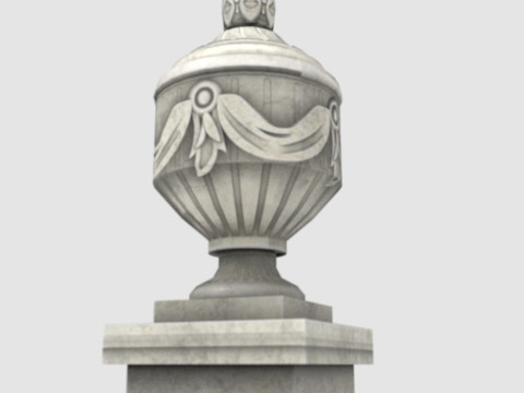 Ornate Classical Urn with Pedestal Low-poly 3D Model