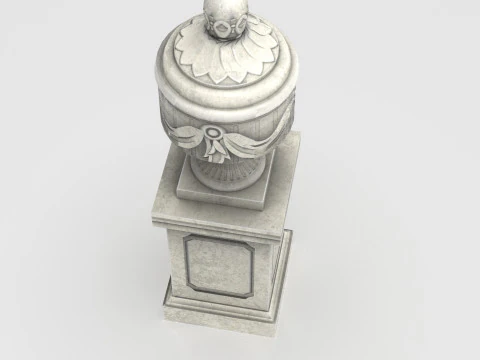 Urna Cl&aacute;ssica Ornamentada com Pedestal Low-poly Modelo 3D