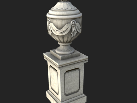 Ornate Classical Urn with Pedestal Low-poly 3D Model