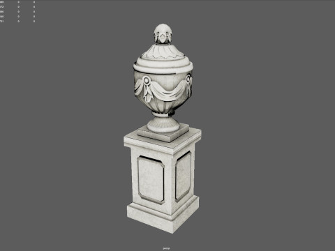Ornate Classical Urn with Pedestal Low-poly 3D Model