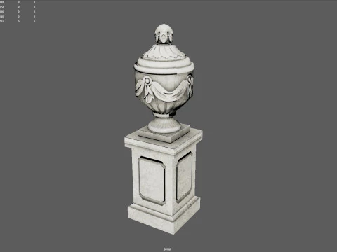 Urna Cl&aacute;ssica Ornamentada com Pedestal Low-poly Modelo 3D