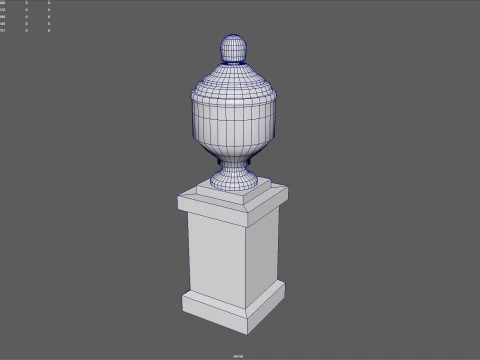Urna Cl&aacute;ssica Ornamentada com Pedestal Low-poly Modelo 3D