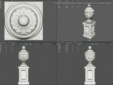 Urna Cl&aacute;ssica Ornamentada com Pedestal Low-poly Modelo 3D