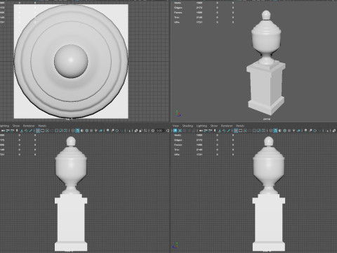 Ornate Classical Urn with Pedestal Low-poly 3D Model